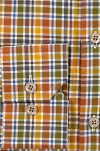 Italian Compact Twill Plaid Cotton Sport Shirt with Button Down Collar in Auburn Multi by Scott Barber