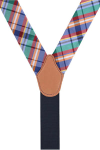 Green Multi Plaid Silk Formal Button End Braces by Trafalgar