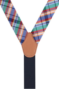Green Multi Plaid Silk Formal Button End Braces by Trafalgar