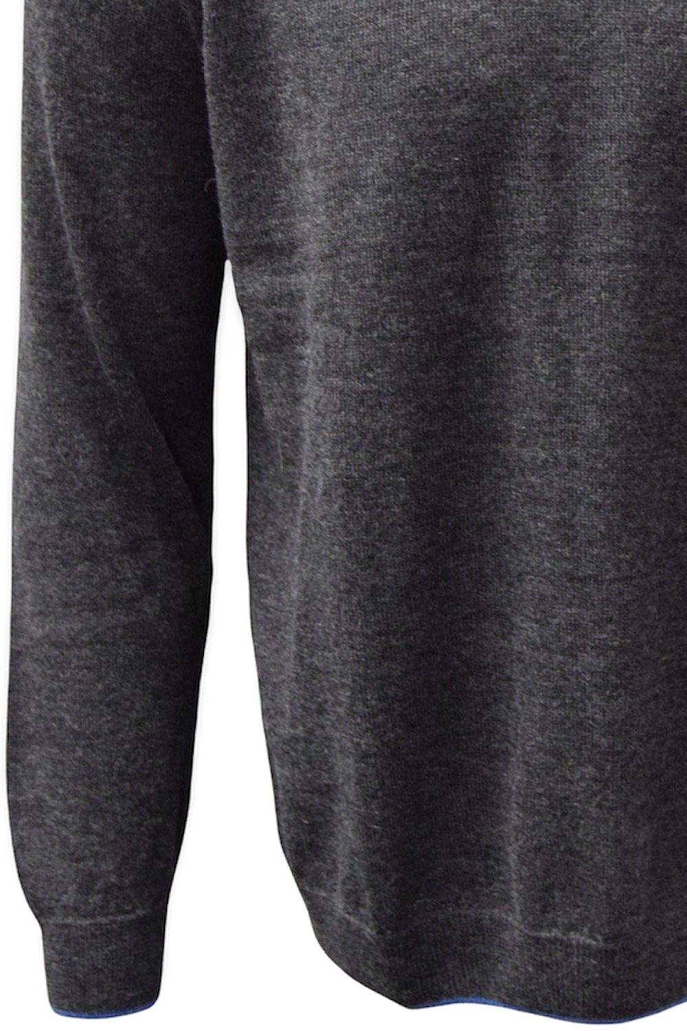 Baby Alpaca Raglan Sleeve Crew Neck Sweater with Contrast Trim in Dark Grey/Surf by Blue 1899