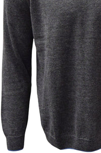 Baby Alpaca Raglan Sleeve Crew Neck Sweater with Contrast Trim in Dark Grey/Surf by Blue 1899