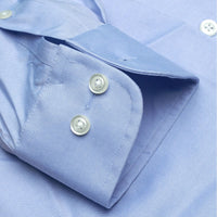 Blue Stretch Cotton Wrinkle-Free Pinpoint Oxford Cotton Dress Shirt with Button-Down Collar by Cooper & Stewart