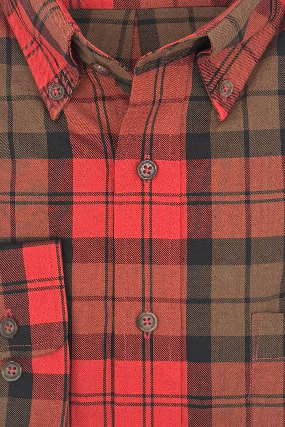 Paprika, Brown, and Black Plaid Cotton and Wool Blend Button-Down Shirt by Viyella