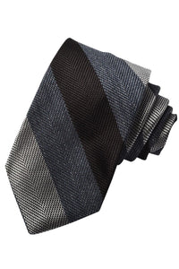 Black, Charcoal, and Silver Mélange Bold Stripe Italian Silk Woven Jacquard Tie by Dion Neckwear