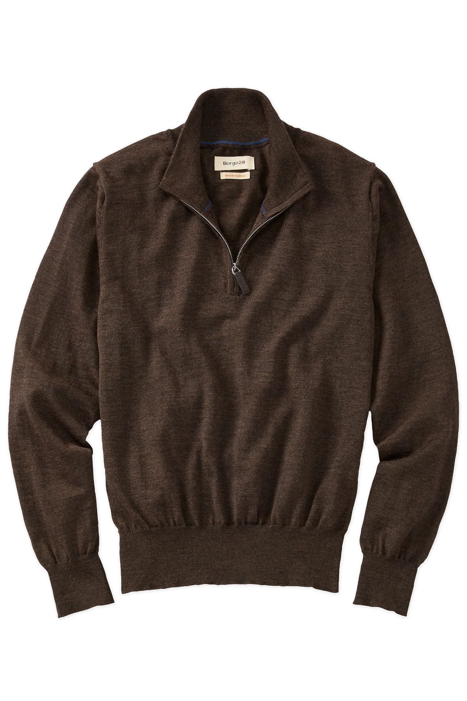 Italian Pure Merino Wool Quarter-Zip Sweater in Friar Brown Mélange by Borgo28