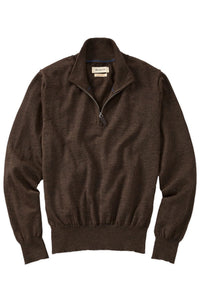 Italian Pure Merino Wool Quarter-Zip Sweater in Friar Brown Mélange by Borgo28