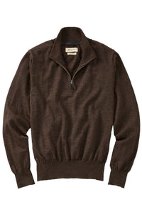 Italian Pure Merino Wool Quarter-Zip Sweater in Friar Brown Mélange by Borgo28