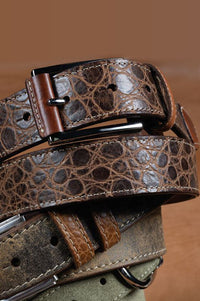 Tuscan Tinga Embossed Calfskin Leather Belt with Tabs in Cognac by Torino Leather