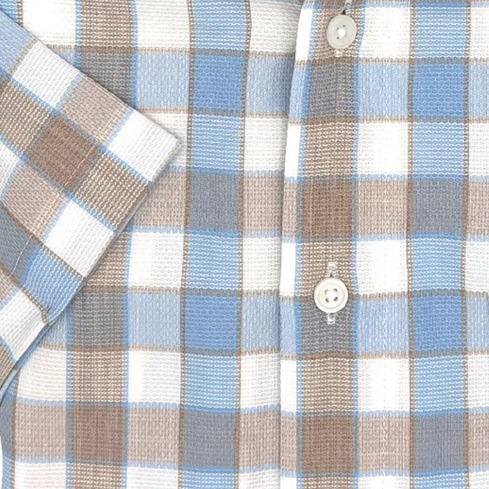 Blue and Beige Plaid Short Sleeve Sport Shirt by Viyella