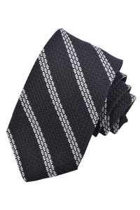 Black and Latte Repp Bar Stripe Italian Garza Grossa Grenadine Silk Tie by Dion Neckwear