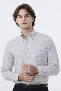 Summer Weight Multi Tattersall Cotton and Wool Blend Button-Down Shirt by Viyella