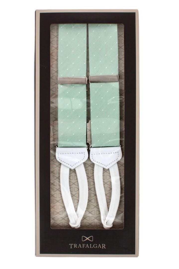 Churchill Chambray Polka Dot Linen and Silk Blend Formal End Braces in Light Green by Trafalgar