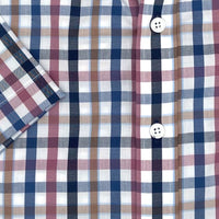 Navy Multi Plaid Short Sleeve No-Iron Cotton Sport Shirt with Button Down Collar by Leo Chevalier