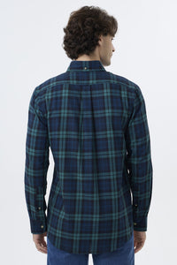 Summer Weight Black Watch Tartan Cotton and Wool Blend Button-Down Shirt by Viyella