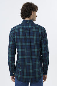Summer Weight Black Watch Tartan Cotton and Wool Blend Button-Down Shirt by Viyella
