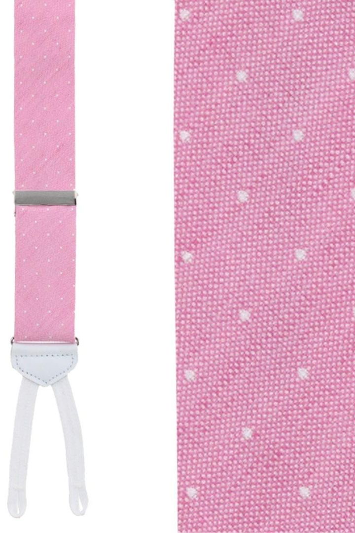 Churchill Chambray Polka Dot Linen and Silk Blend Formal End Braces in Light Pink by Trafalgar