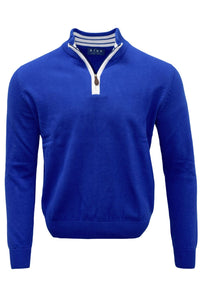 Team Colors Pima Cotton Quarter-Zip Sweater with Contrast Trim in Blue/White by Blue 1899