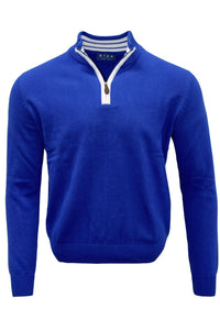 Team Colors Pima Cotton Quarter-Zip Sweater with Contrast Trim in Blue/White by Blue 1899