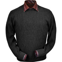 Baby Alpaca 'Links Stitch' Open Bottom Crew Neck Sweater in Charcoal Heather by Peru Unlimited