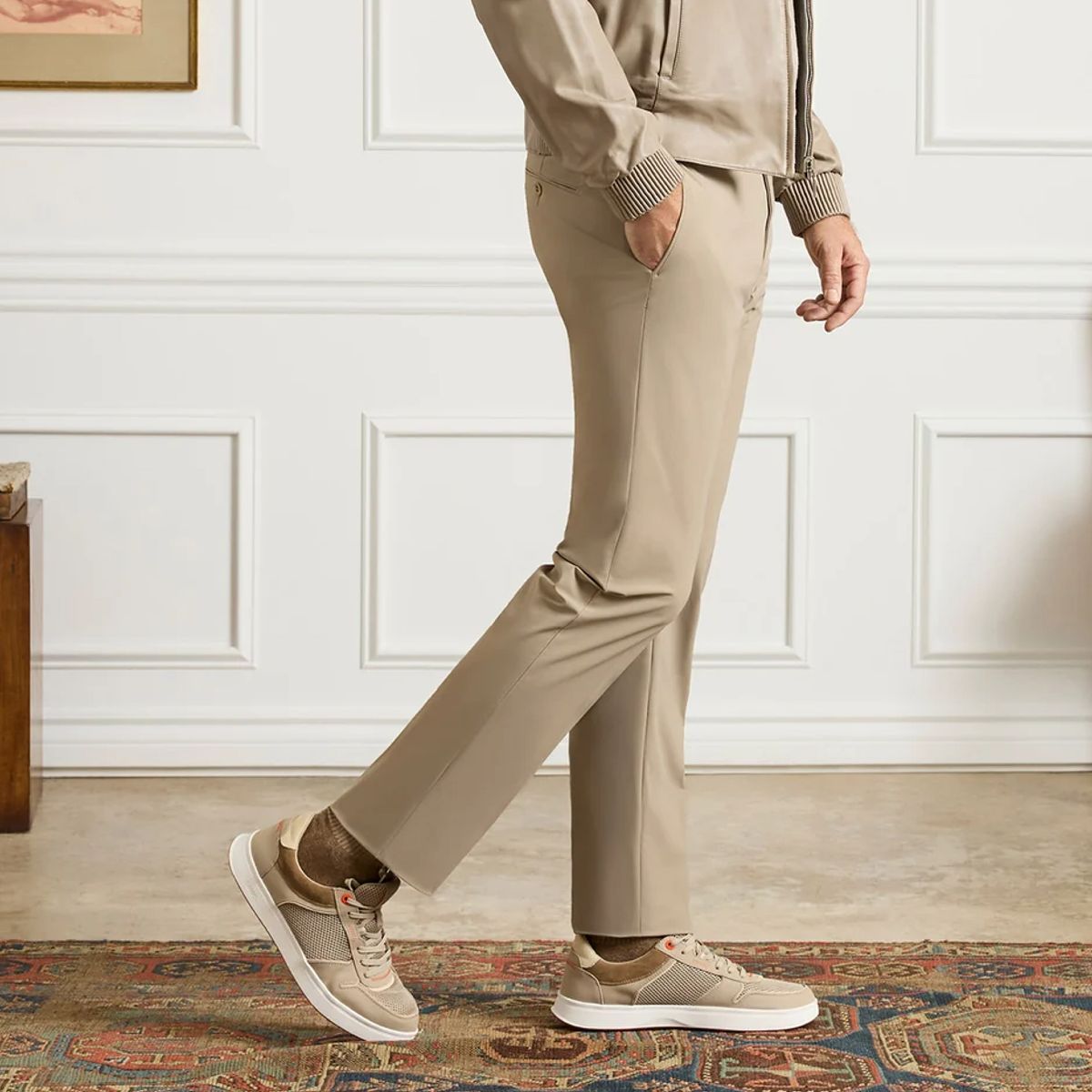 Noah Active Trousers in Tan (Trim Tapered Fit) by Zanella