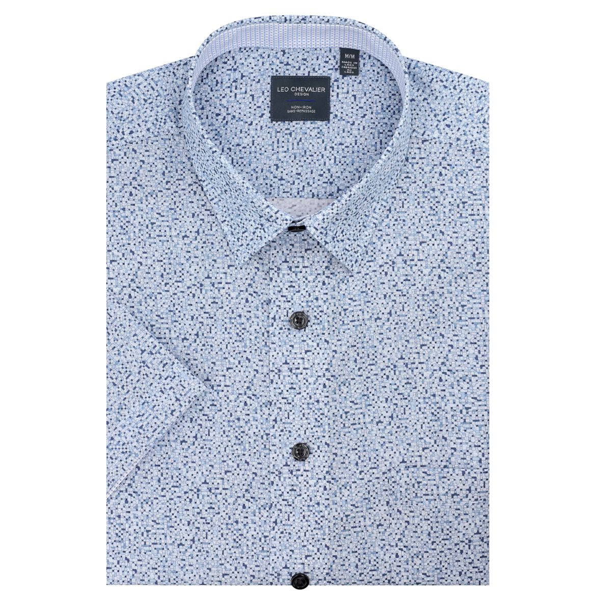 Sky Blue Geometric Print Short Sleeve No-Iron Cotton Sport Shirt with