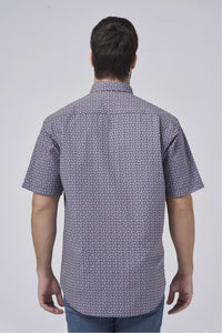 Black, Red, Rose, and Sky Print Short Sleeve No-Iron Cotton Sport Shirt with Hidden Button Down Collar by Leo Chevalier