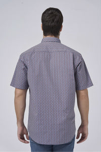 Black, Red, Rose, and Sky Print Short Sleeve No-Iron Cotton Sport Shirt with Hidden Button Down Collar by Leo Chevalier