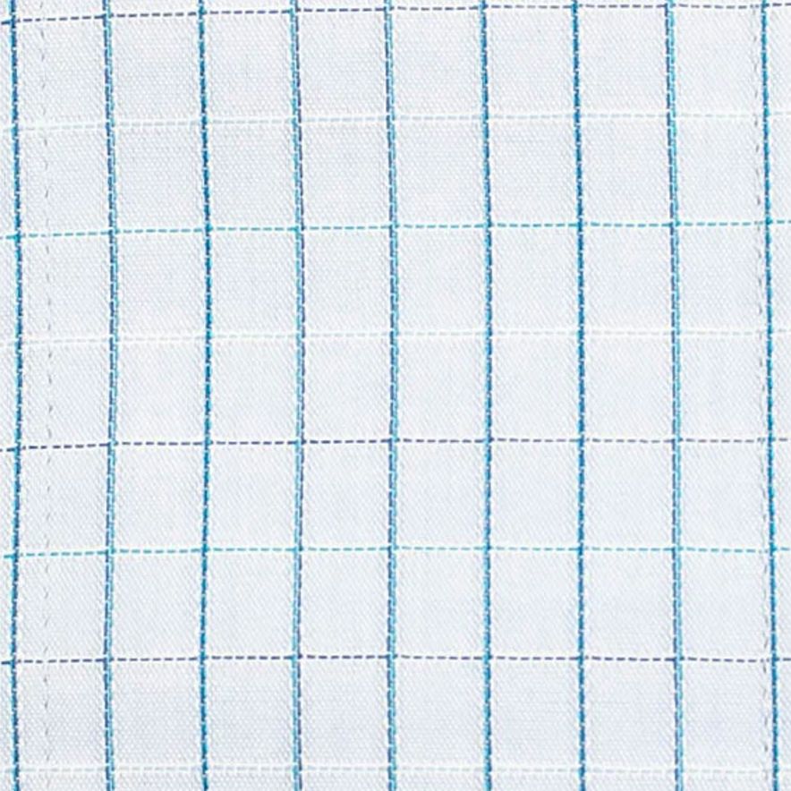 Blue and Turquoise Satin Check Wrinkle-Free Cotton Dress Shirt with Spread Collar by Cooper & Stewart