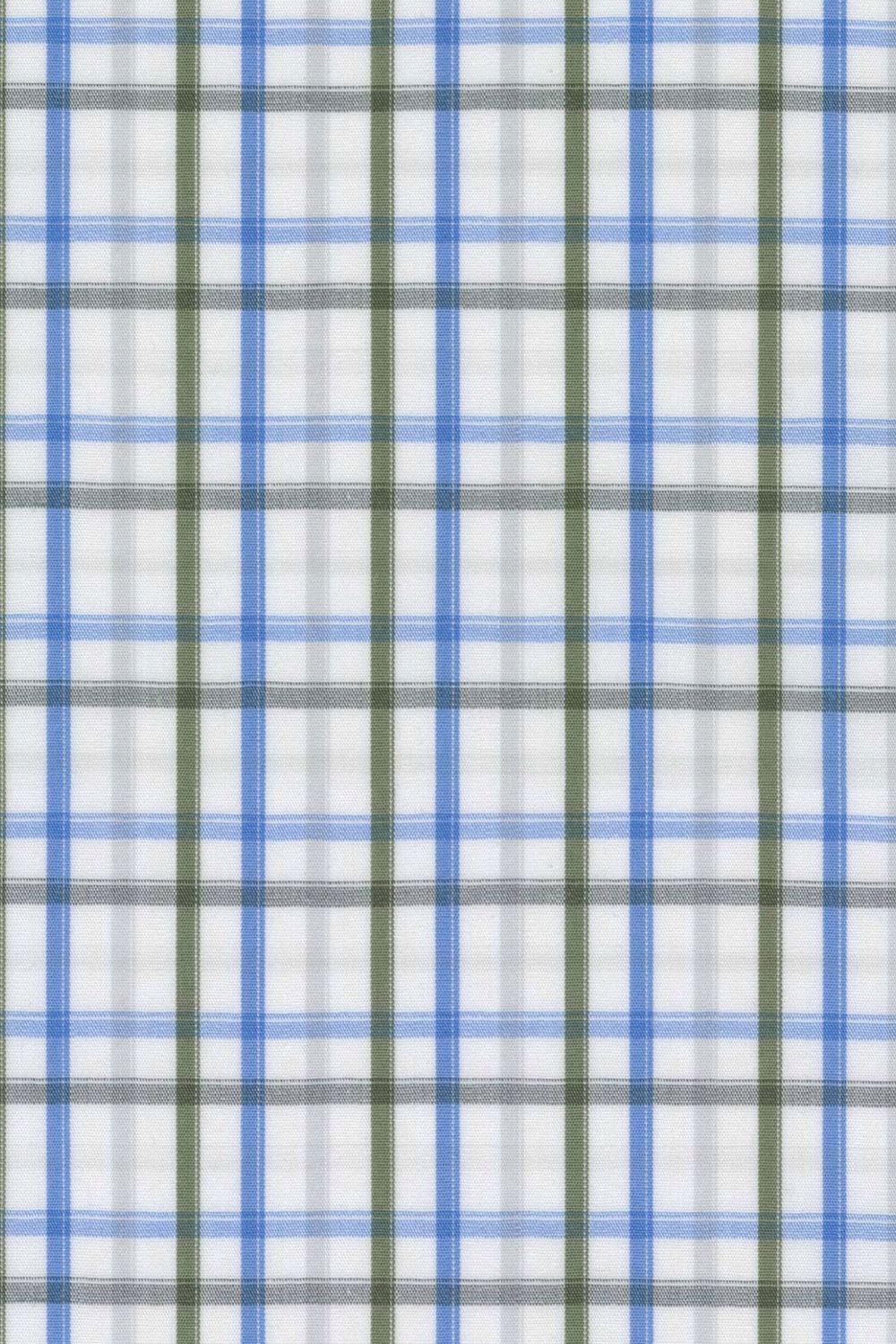 Stretch Tattersall Cotton Comfort Sport Shirt in Sage and Blue by Scott Barber