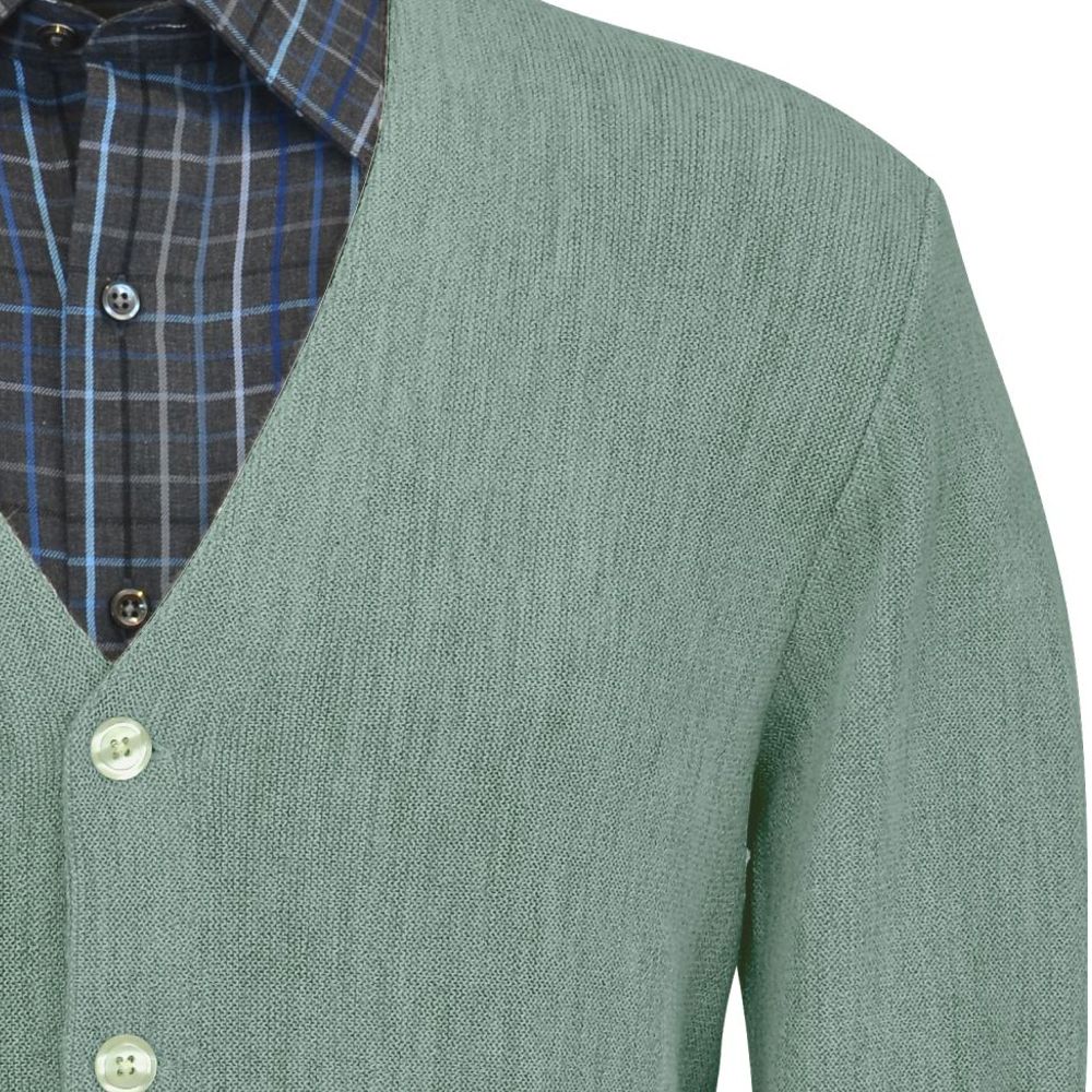 Baby Alpaca 'Links Stitch' V-Neck Cardigan Sweater in Soft Green Heather by Peru Unlimited