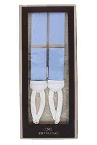 Churchill Chambray Polka Dot Linen and Silk Blend Formal End Braces in Light Blue by Trafalgar