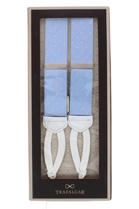 Churchill Chambray Polka Dot Linen and Silk Blend Formal End Braces in Light Blue by Trafalgar