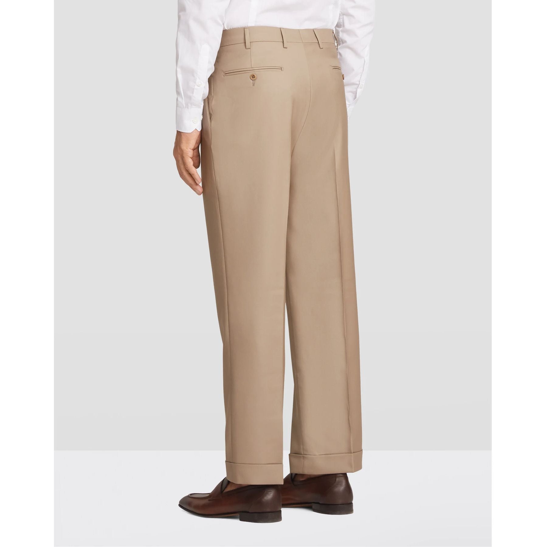 Bennett Double Pleated Super 120s Wool Serge Trouser in Khaki (Sizes 44 and 46) (Full Fit) by Zanella