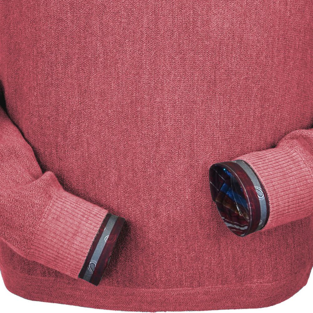 Baby Alpaca 'Links Stitch' Open Bottom Crew Neck Sweater in Red Coral Heather by Peru Unlimited