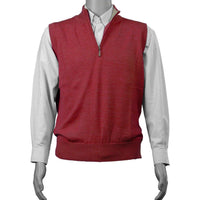 Royal Alpaca Half-Zip Mock Neck Sweater Vest in Red Coral Heather by Peru Unlimited