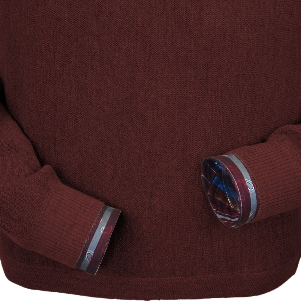 Baby Alpaca 'Links Stitch' Open Bottom Crew Neck Sweater in Dark Burgundy by Peru Unlimited