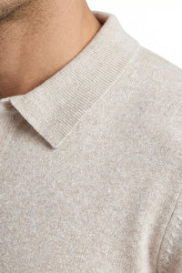 Fine Gauge Bouclé Knit Polo in Flax by Scott Barber