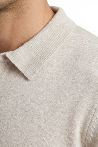 Fine Gauge Bouclé Knit Polo in Flax by Scott Barber