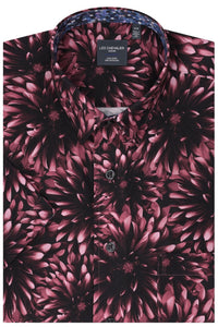 Large Floral Print Short Sleeve No-Iron Cotton Sport Shirt with Hidden Button Down Collar by Leo Chevalier