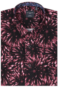 Large Floral Print Short Sleeve No-Iron Cotton Sport Shirt with Hidden Button Down Collar by Leo Chevalier