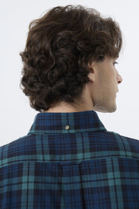 Summer Weight Black Watch Tartan Cotton and Wool Blend Button-Down Shirt by Viyella