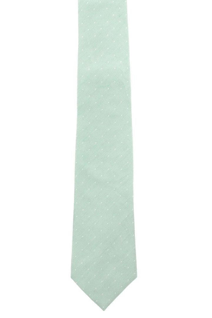 Churchill Chambray Polka Dot Linen and Silk Blend Tie in Light Green by Trafalgar