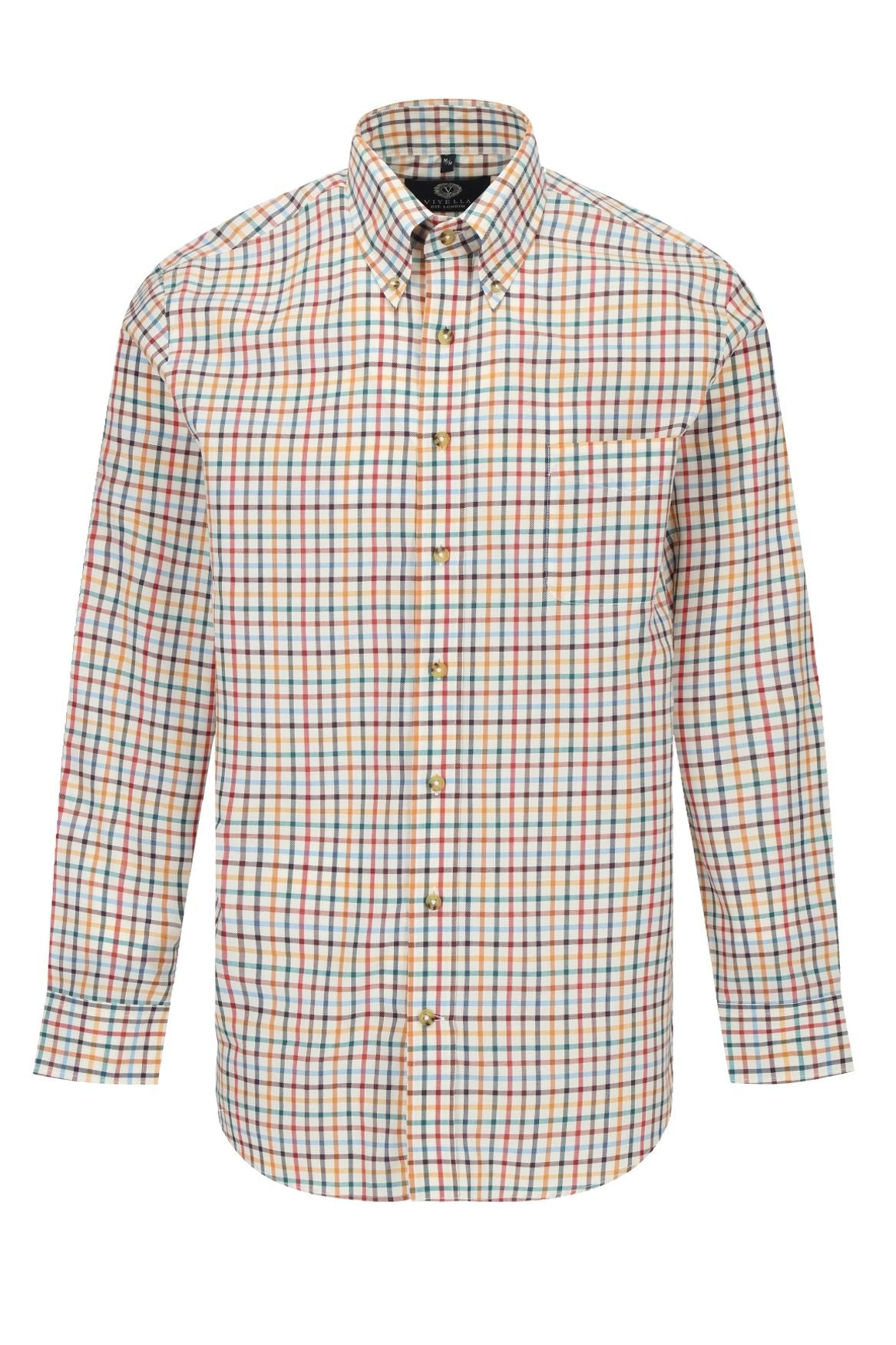 Summer Weight Bright Multi Tattersall Cotton and Wool Blend Button-Down Shirt by Viyella