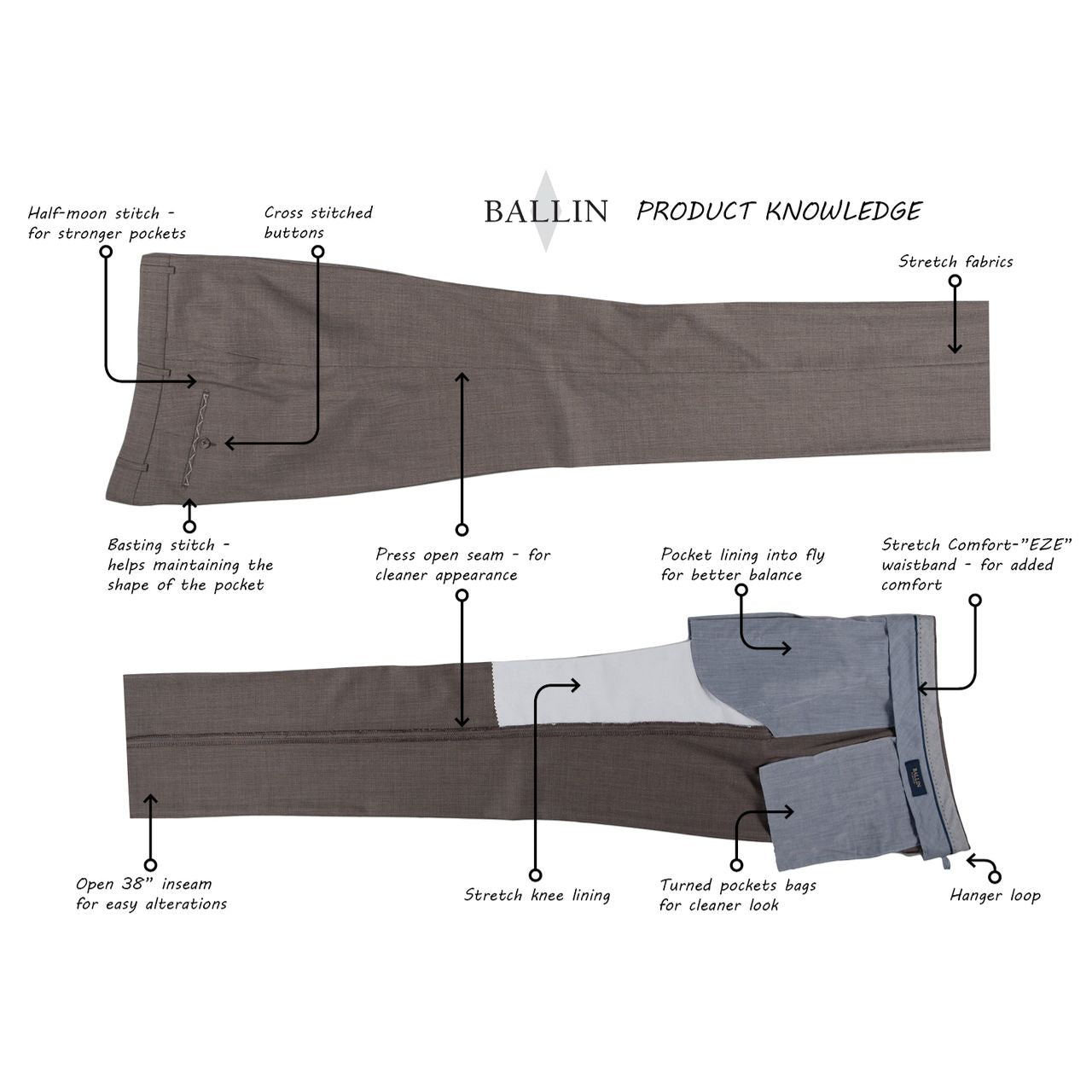 BIG FIT Super 120s Wool Gabardine Comfort-EZE Trouser in Oatmeal (Plain Front Model) by Ballin