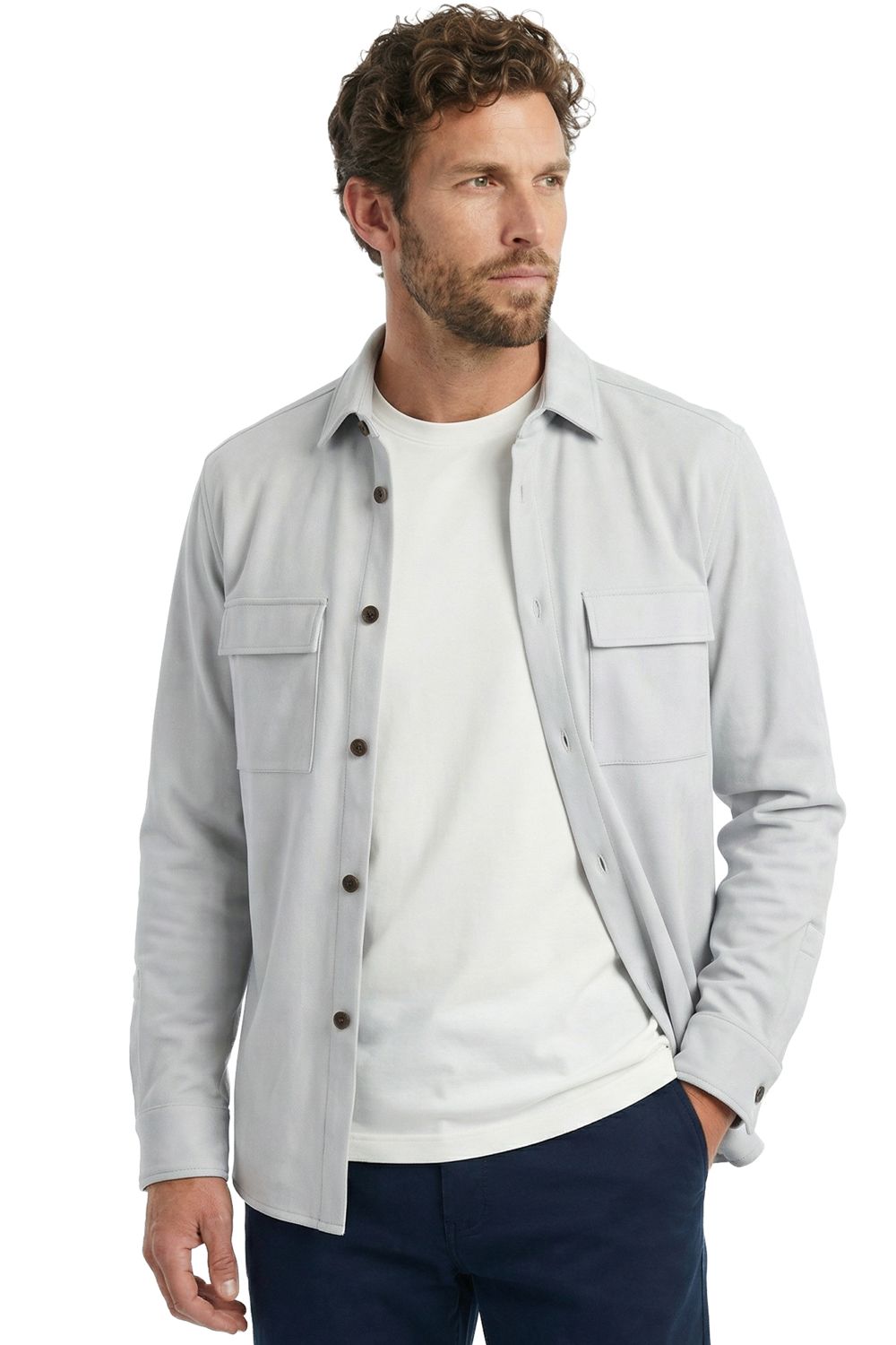 Micro Suede Shirt Jacket in Cement by Scott Barber