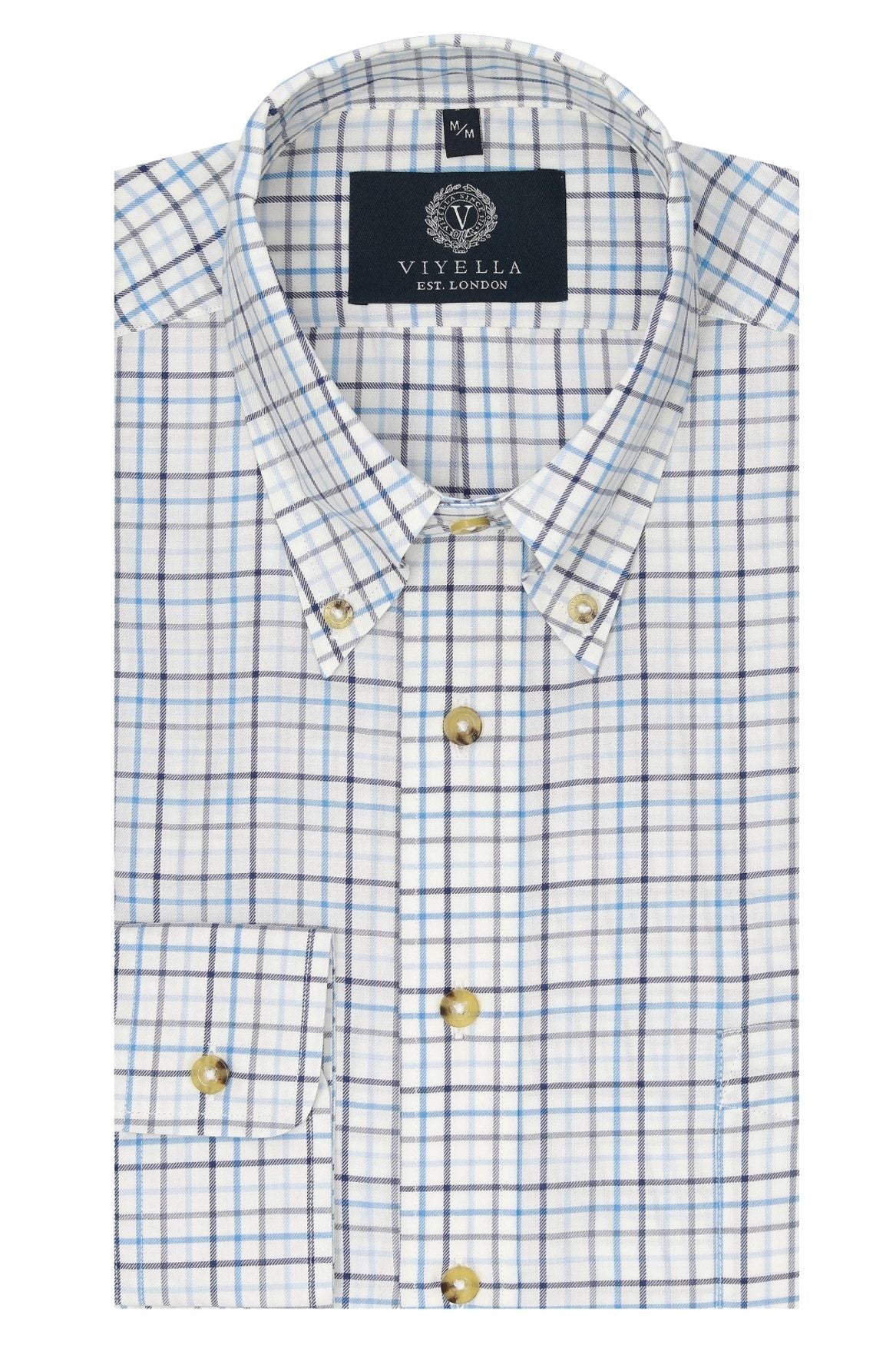 Summer Weight Blue Tattersall Cotton and Wool Blend Button-Down Shirt by Viyella