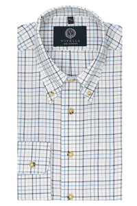 Summer Weight Blue Tattersall Cotton and Wool Blend Button-Down Shirt by Viyella