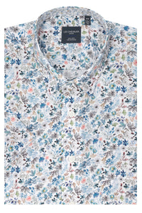 Pastel Mini Floral Print Short Sleeve No-Iron Cotton Sport Shirt with Hidden Button Down Collar by Leo Chevalier