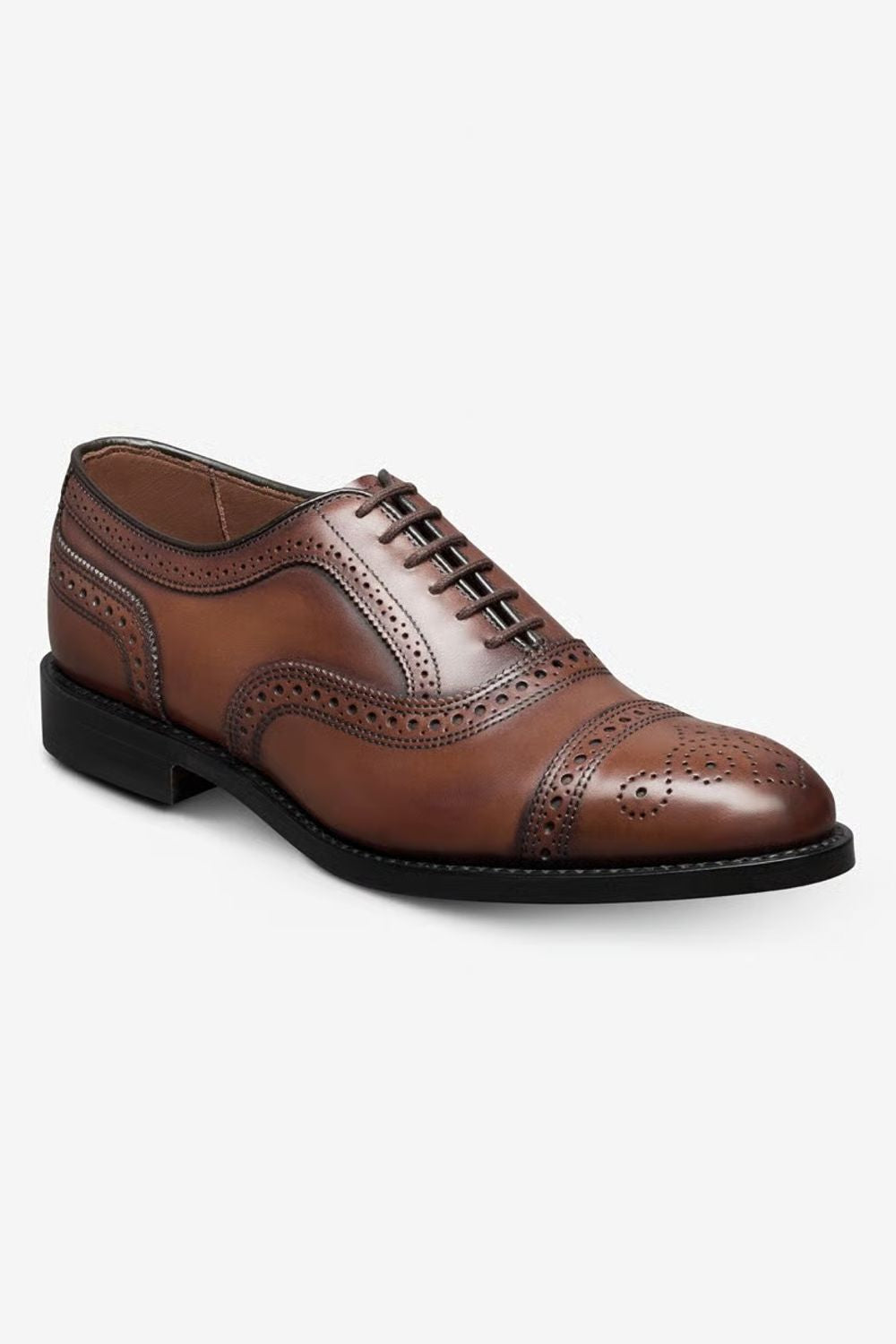 Strand Cap-Toe Oxford Dress Shoe with Perf Detailing in Black Leather by Allen Edmonds