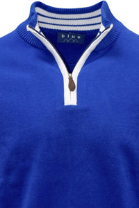 Team Colors Pima Cotton Quarter-Zip Sweater with Contrast Trim in Blue/White by Blue 1899